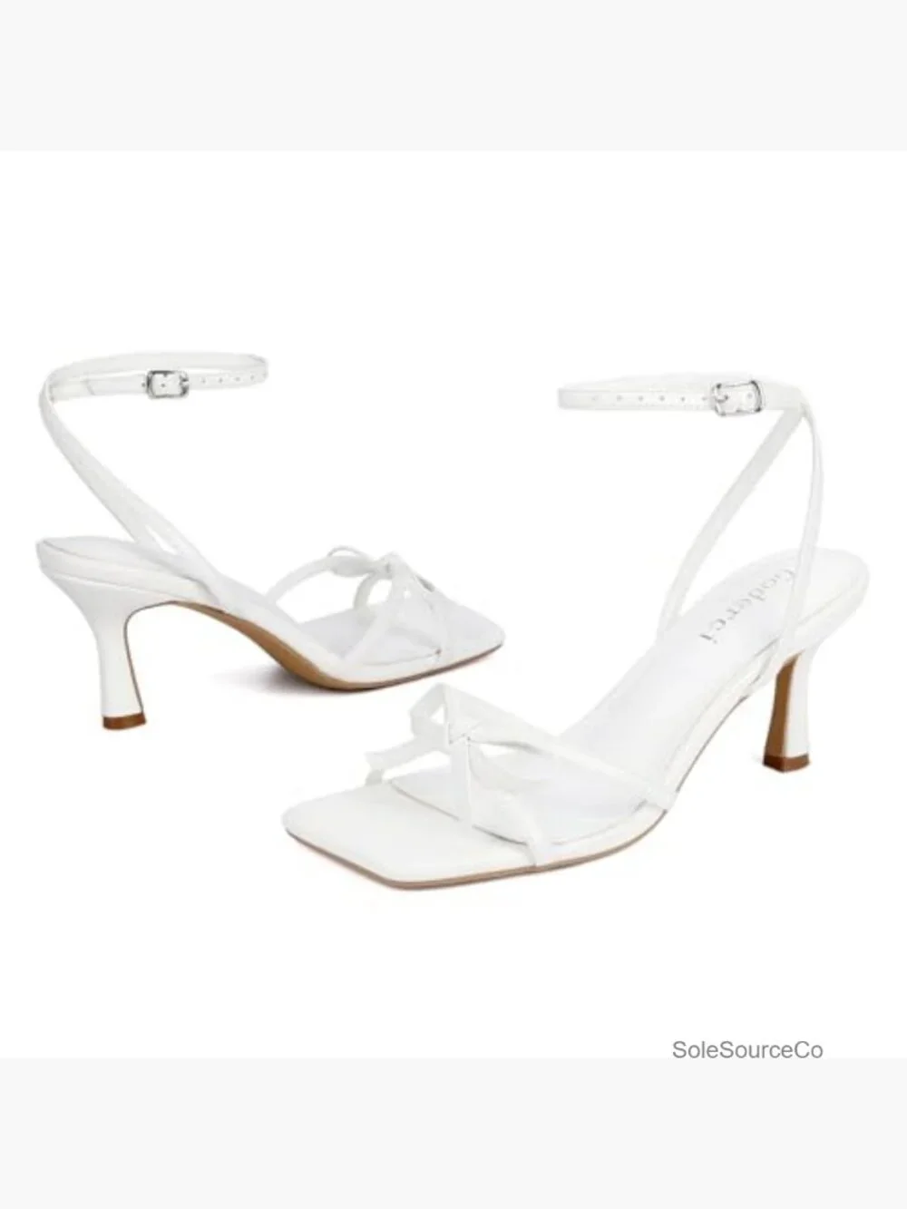 Strappy Bow Kitten Heels Square Open Toe Mid Heeled Sandals